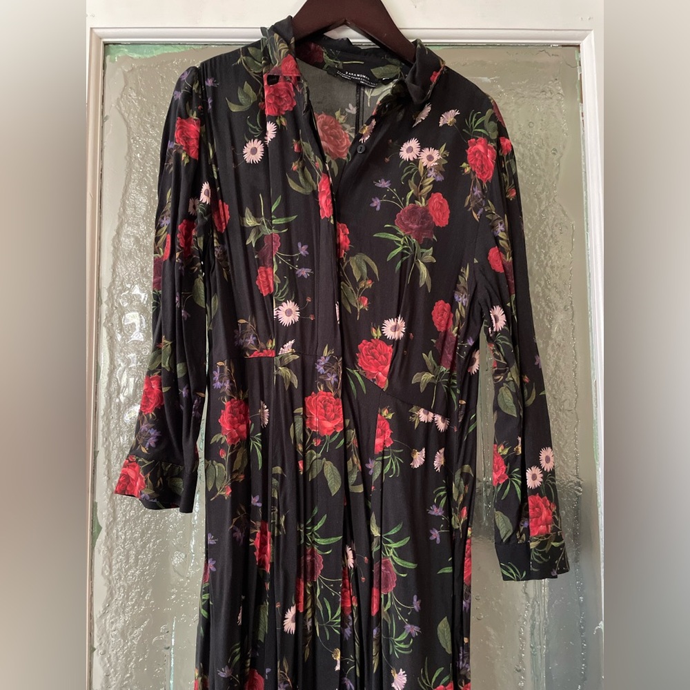 Zara Floral Button-Down Maxi Dress